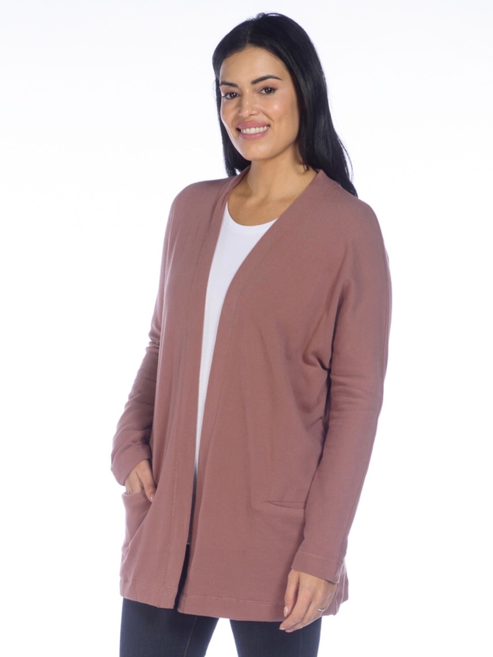 DKR Apparel Casual French Terry Fleece Cardigan with Pockets-Rosewood